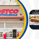 Costco store with Kirkland Signature lasagna collage
