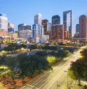 Downtown Houston roadway with city in skyline