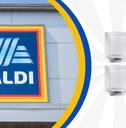 Glass set and ALDI store logo collage