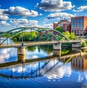 waterfront scene of downtown Eau Claire, Wisconsin