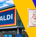 Collage of Aldi store front and Santa throw pillow product