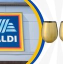 Aldi storefront with wine glasses