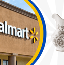 Collage of Walmart storefront and a porcelain pitcher product