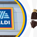 Collage of ALDI frontstore and a scarf and beanie set 