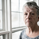 A stressed older woman