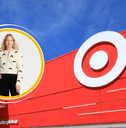 Collage of Target's storefront and a model wearing a sweater 