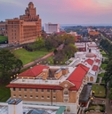 Sunset aerial view of the downtown Hot Springs