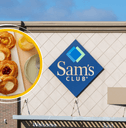 Sams Club breakfast item and storefront collage