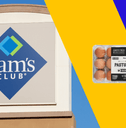 Sam's Club storefront and egg product collage