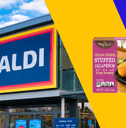Collage of Aldi storefront and product