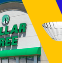 Collage of Dollar Tree storefront and clear bowl product