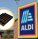 Collage of Aldi storefront and drawer organizer product
