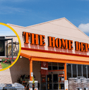 Collage of Home Depot store and a tiny house product