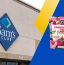 Sam's Club sign with strawberry covered almonds