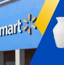 Walmart storefront with ceramic vase