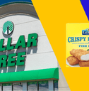 Collage of Dollar Tree storefront and a Gorton's fish box product