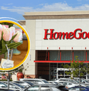 Collage of HomeGoods storefront and a faux tulip vase product