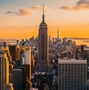 sunset aerial view of empire state building spire