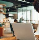 Young woman on laptop at coffee shop