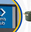 Collage of Sam's Club logo and store and a green pan product