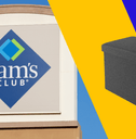 Collage of Sam's Club storefront logo and a storage ottoman product