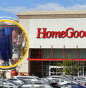 Original image collage of HomeGoods storefront and a blue glass pitcher product