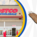 Collage of Costco storefront and a wood charcuterie serving board product