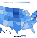 map showing states by percentage of persons aged 65+ working in retirement