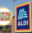 Aldi store sign with welcome mat
