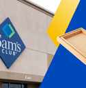 Collage of Sam's Club store front and a serving tray product
