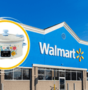 Collage of Walmart store front and floral crockpot product