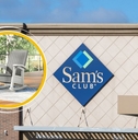 Sam's Club storefront and outdoor rocking chair