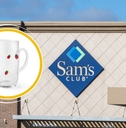 Sam's Club store exterior with strawberry glass pitcher