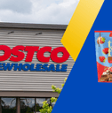Collage of Costco frontstore and a tru fru strawberry snack pack