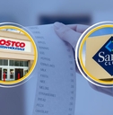 Sam's Club and Costco side by side with grocery receipt background