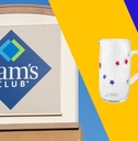 Sam's Club store sign with glass pitcher