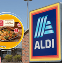 Collage of Aldi storefront and an Asian food product