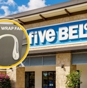 Five Below storefront with neck fan collage
