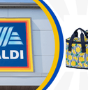 Collage of Aldi storefront logo and a cooler bag product