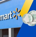 Walmart storefront side by side with floral dinnerware set