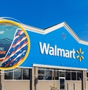 Walmart storefront with patriotic pool float