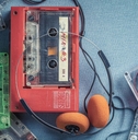 Cassette tapes with player and headphones