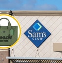 Sam's Club storefront and Coach tote bag