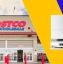 Collage of Costco's store and a robot vacuum product 