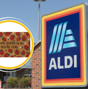 Collage of Aldi's storefront and a coir mat product