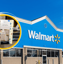 Collage of Walmart storefront and tablecloth product