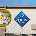 Collage of Sam's Club storefront and a variety of throw pillows product