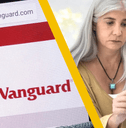 vanguard website and woman reviewing finances