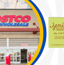Collage of Costco storefront and a Key Lime Pie ice cream sandwich product