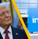 An image of Donald Trump and the Intel logo